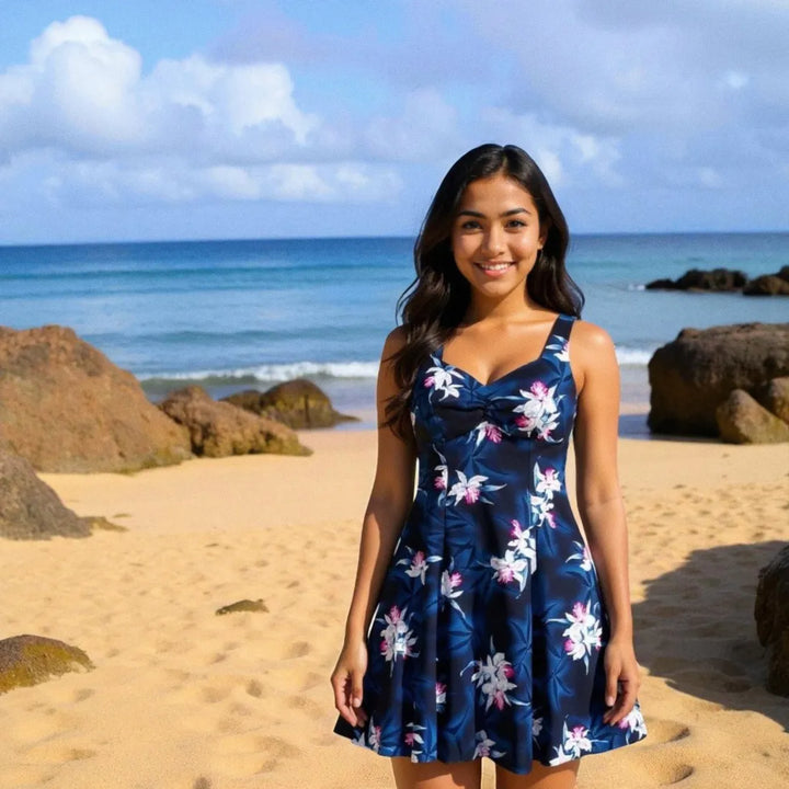 Poipu Grey Molokini Hawaiian Dress - Made in Hawaii