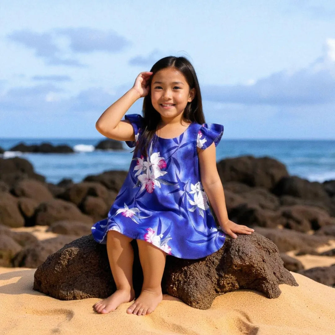 Poipu Purple Hawaiian Girl Rayon Dress - Made in Hawaii