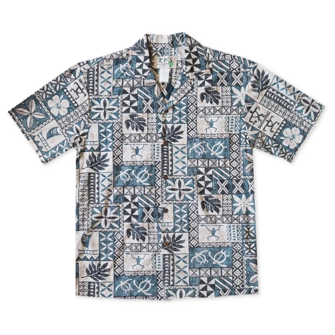 Puako Petroglyphs Brown Hawaiian Reverse Shirt - Made in Hawaii