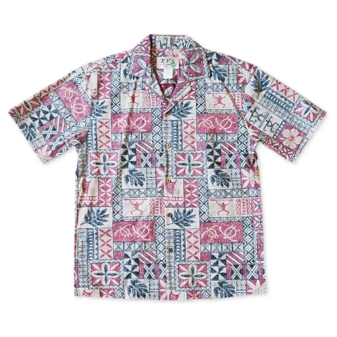 Puako Petroglyphs Red Hawaiian Reverse Shirt Made in Hawaii