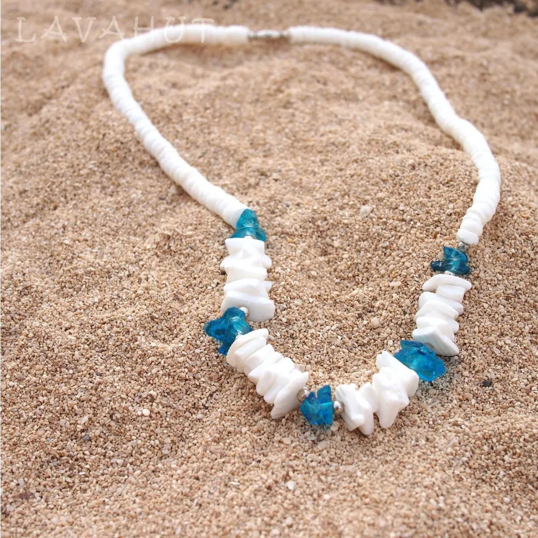 Puka Gem Blue Hawaiian Necklace - Made in Hawaii