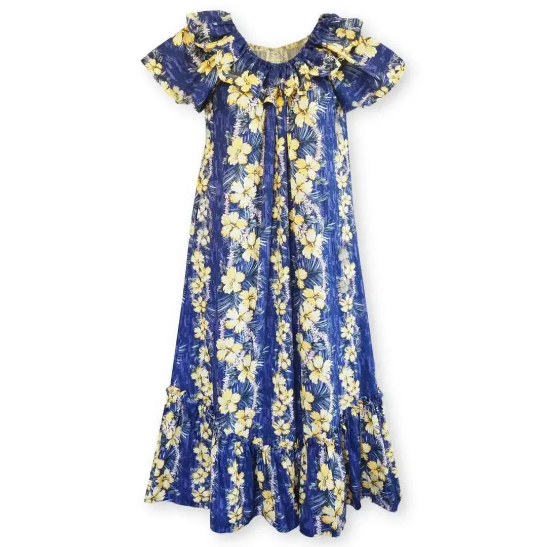 Purple Flourish Long Ruffle Hawaiian Muumuu Dress Made in Hawaii