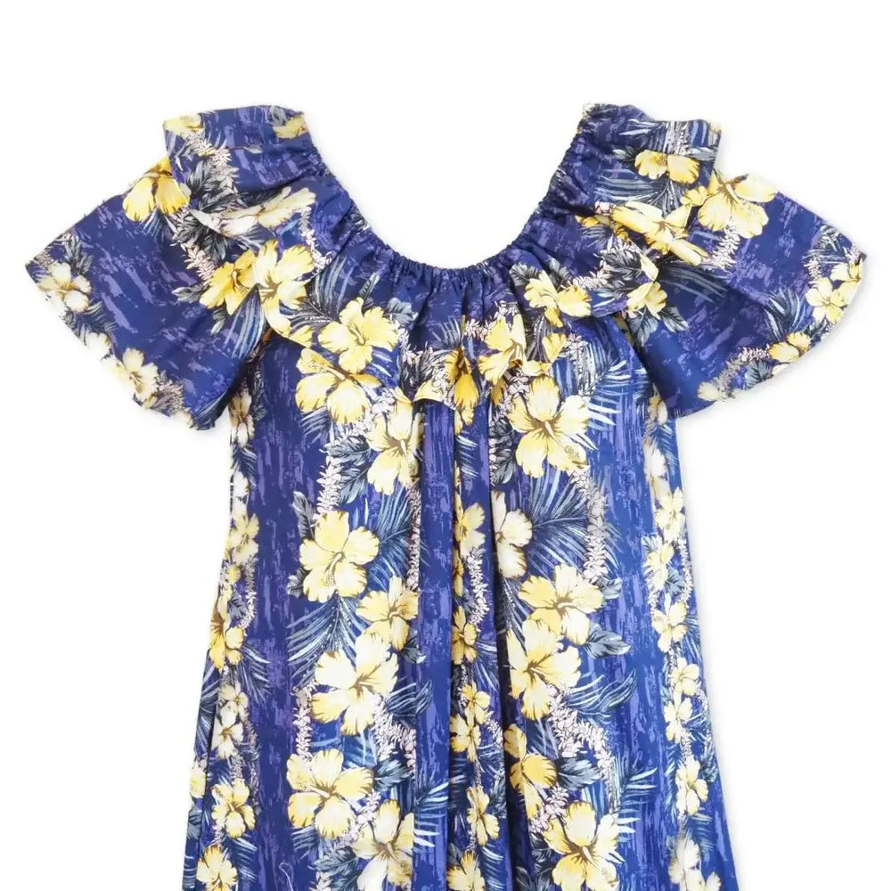 Purple Flourish Long Ruffle Hawaiian Muumuu Dress Made in Hawaii