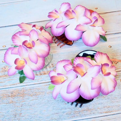 Purple Happy Orchid Hawaiian Flower Hair Clamp - Made In Hawaii