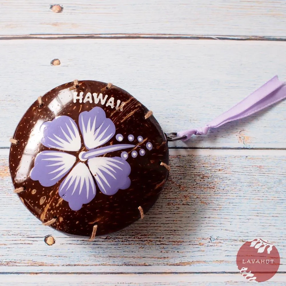 Purple Hibiscus Fun Hawaiian Coconut Coin Purse - Made In Hawaii
