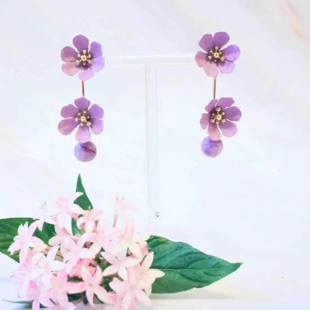 Purple Marble Garden Duet Earrings - Made in Hawaii