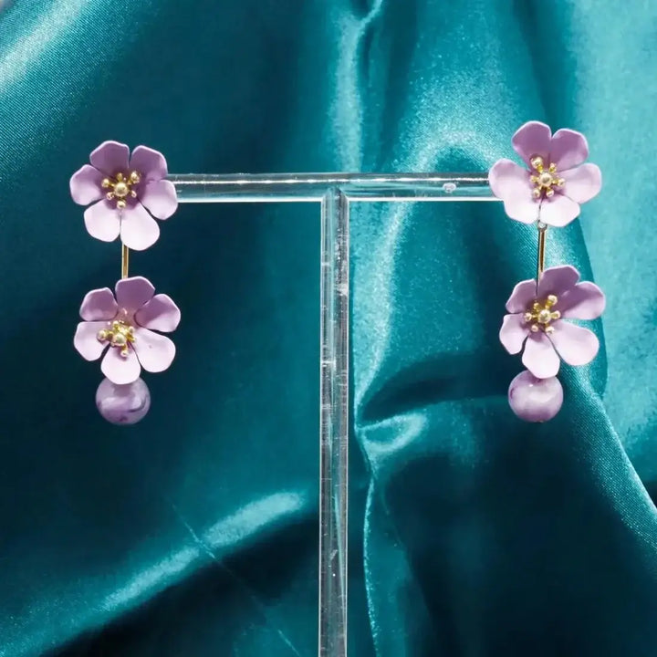 Purple Marble Garden Duet Earrings - Made in Hawaii