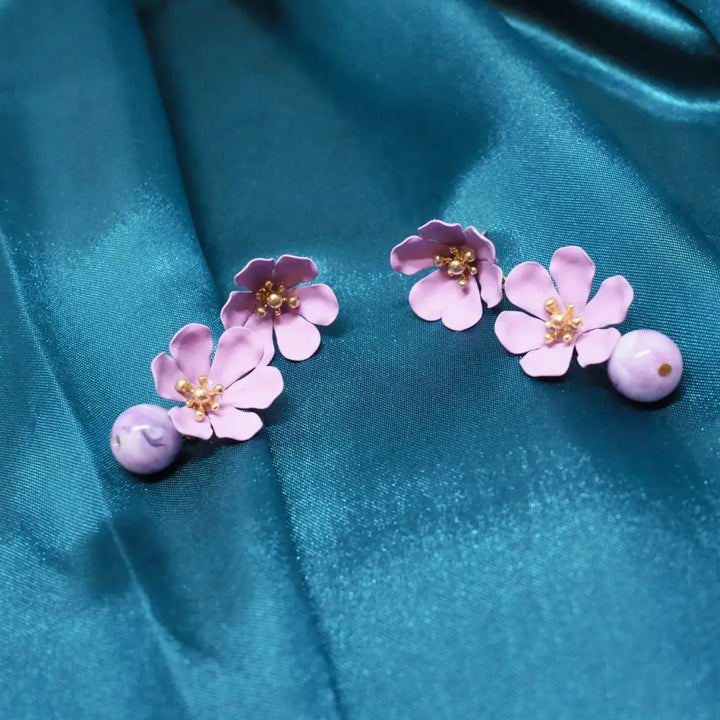 Purple Marble Garden Duet Earrings - Made in Hawaii