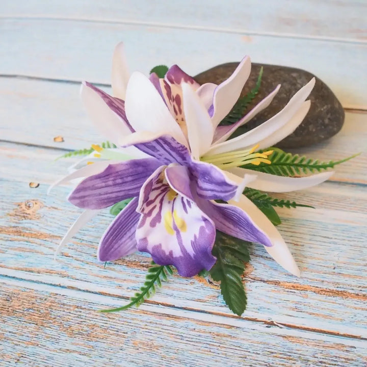 Purple Orchid Cheer Hawaiian Flower Hair Clip - Made in Hawaii