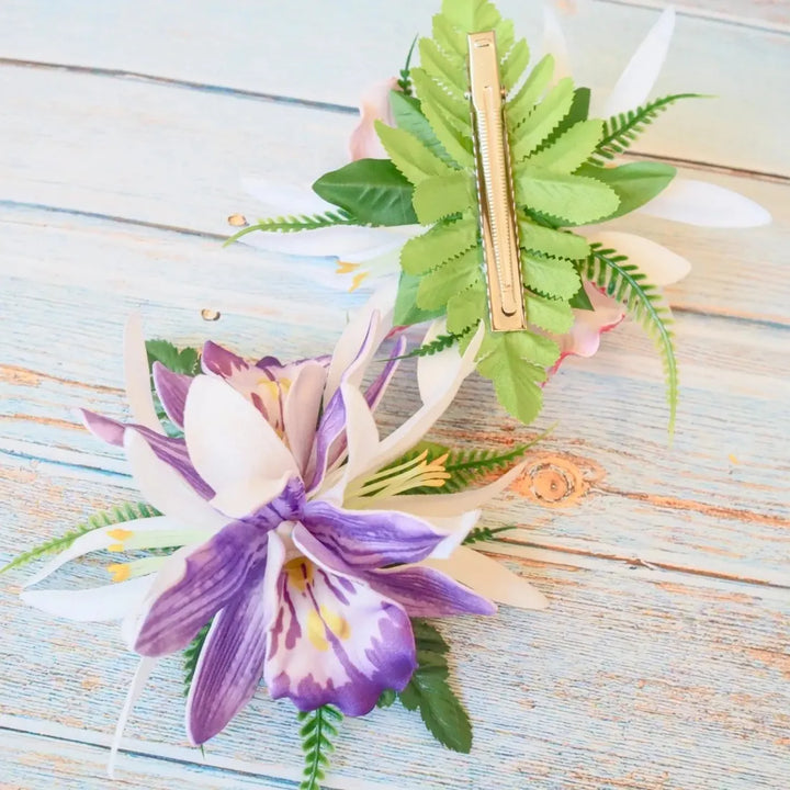 Purple Orchid Cheer Hawaiian Flower Hair Clip - Made in Hawaii