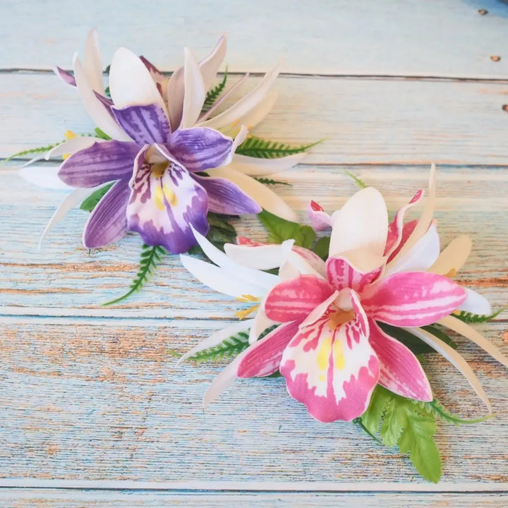 Purple Orchid Cheer Hawaiian Flower Hair Clip - Made in Hawaii