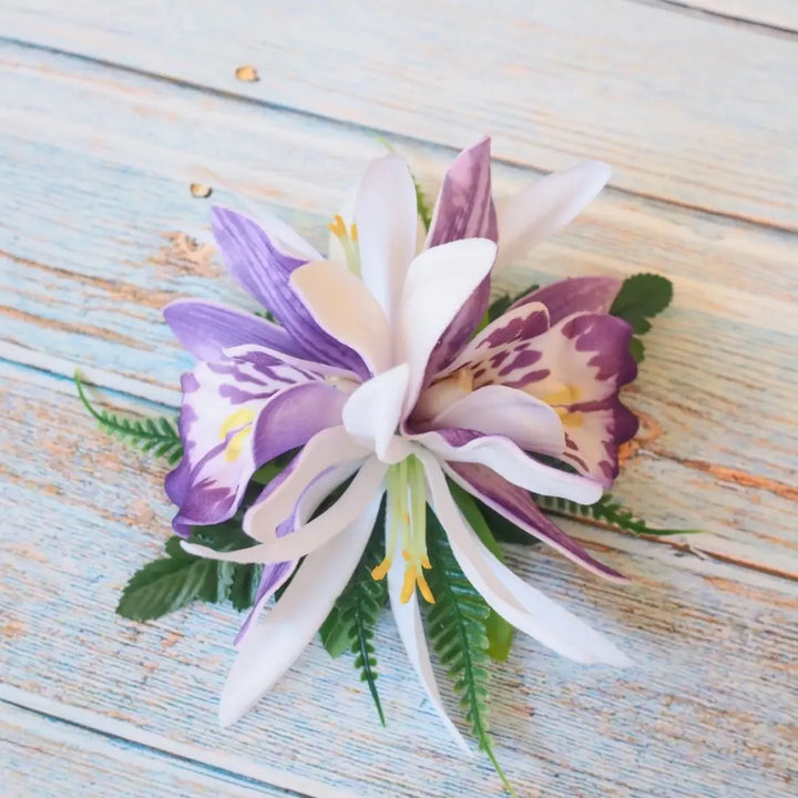 Purple Orchid Cheer Hawaiian Flower Hair Clip - Made in Hawaii