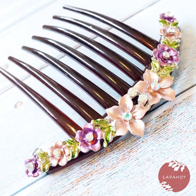 Purple Sparkly Flower Hair Comb - Made In Hawaii