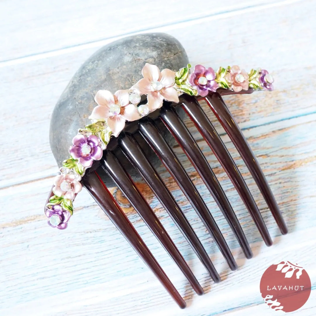 Purple Sparkly Flower Hair Comb - Made in Hawaii