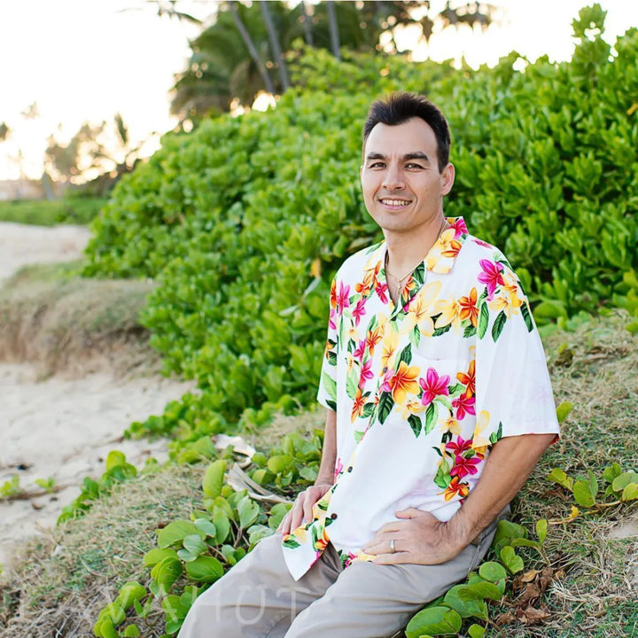 Rain White Hawaiian Rayon Shirt - Made in Hawaii