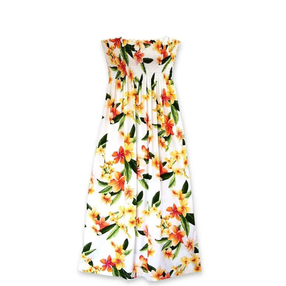 Rain White Maxi Hawaiian Dress with Tube Bodice Rain White Maxi Hawaiian Dress with Tube Bodice