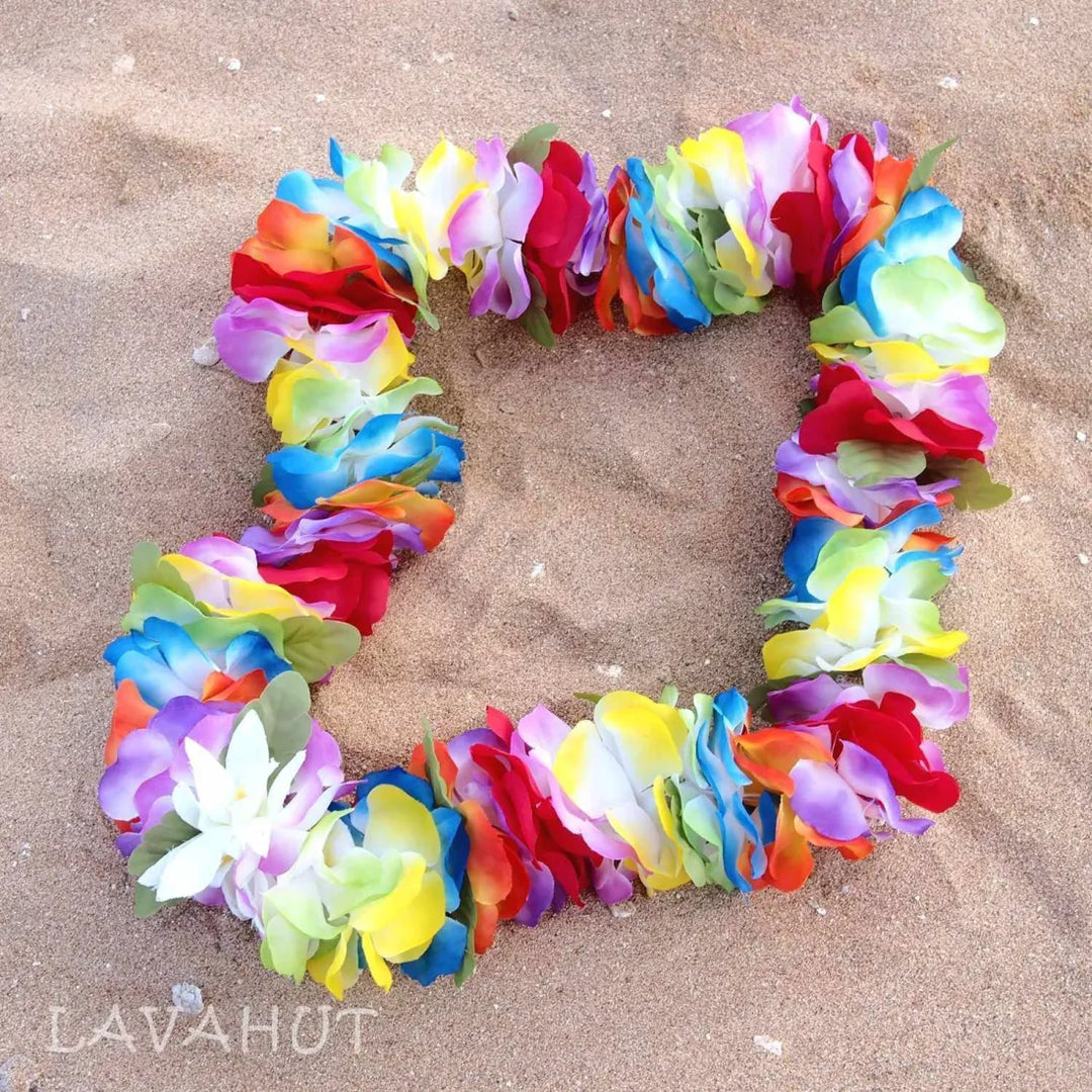 Rainbow Hawaiian Flower Lei - Made in Hawaii