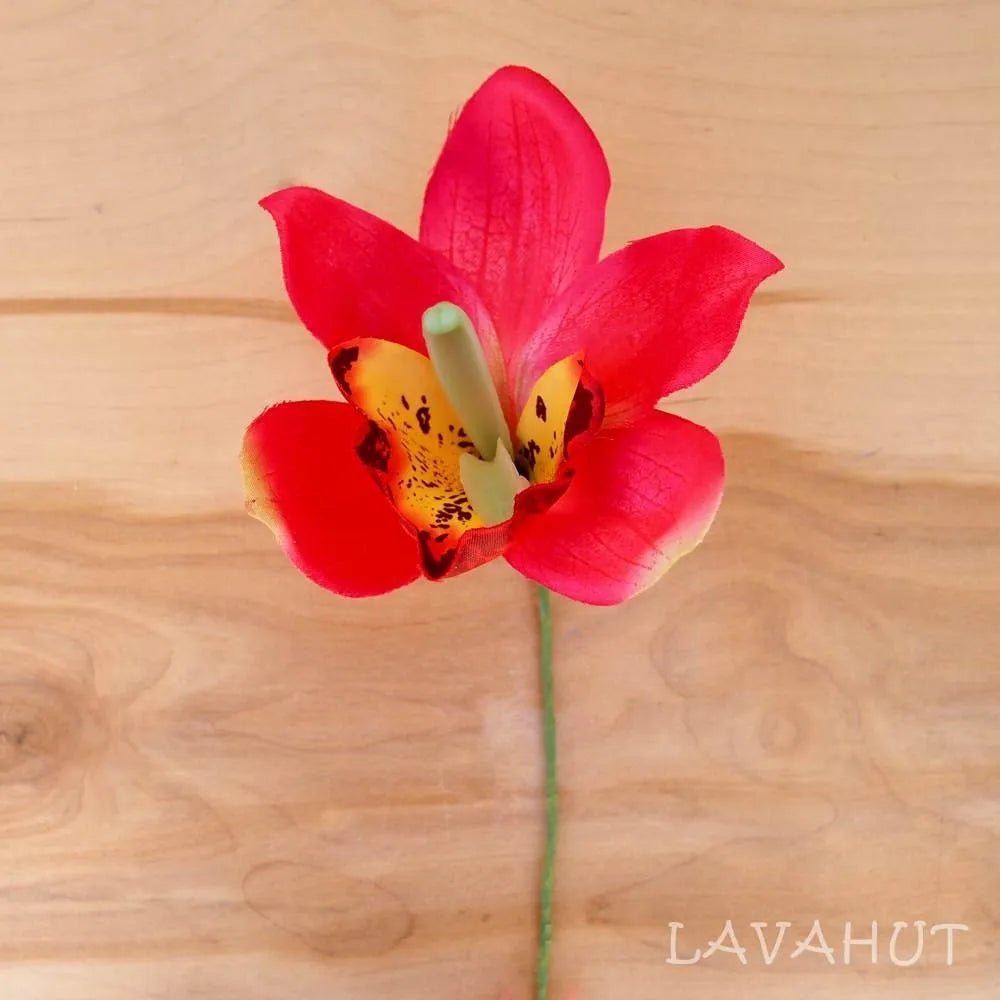 Red Cattleya Orchid Flower Ear Stick – Authentic Hawaiian Hair Accessories by Lavahut