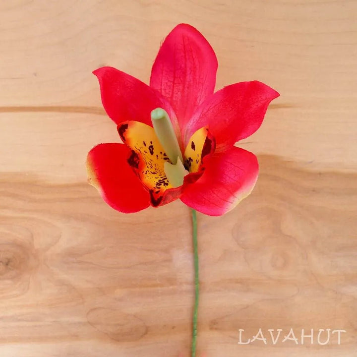 Red Cattleya Orchid Flower Ear Stick – Authentic Hawaiian Hair Accessories by Lavahut