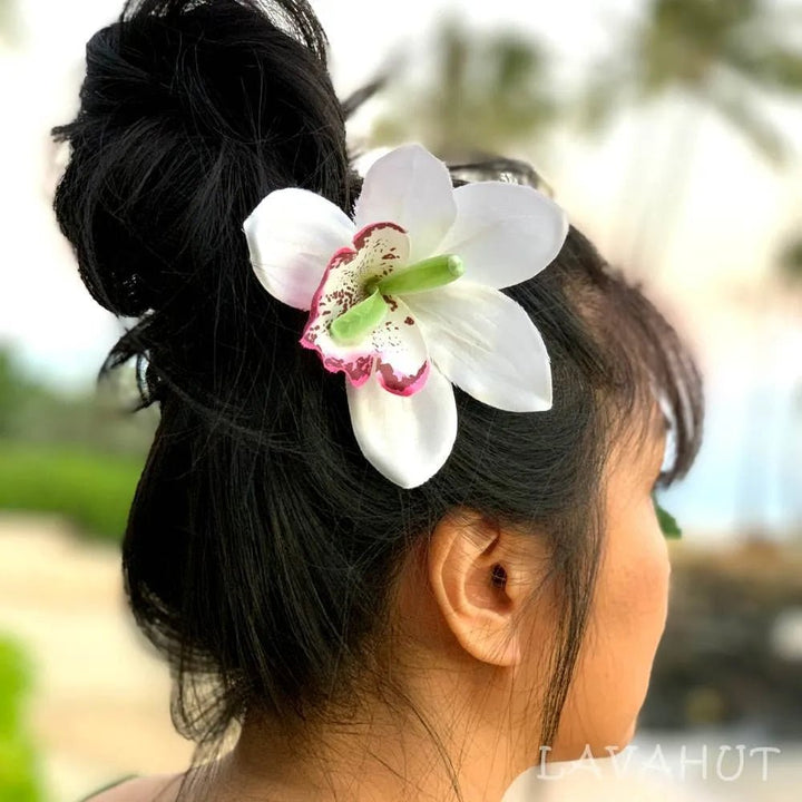 Red Cattleya Orchid Flower Ear Stick – Authentic Hawaiian Hair Accessories by Lavahut