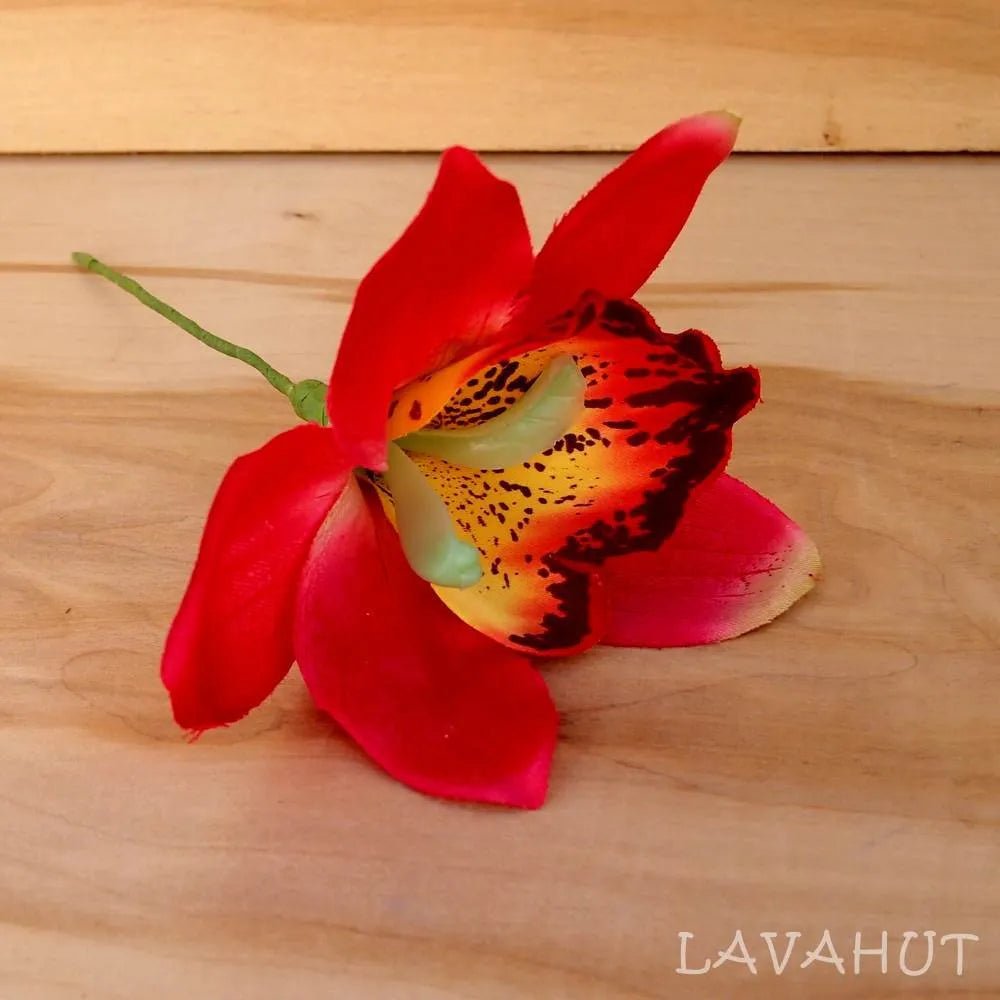 Red Cattleya Orchid Flower Ear Stick – Authentic Hawaiian Hair Accessories by Lavahut