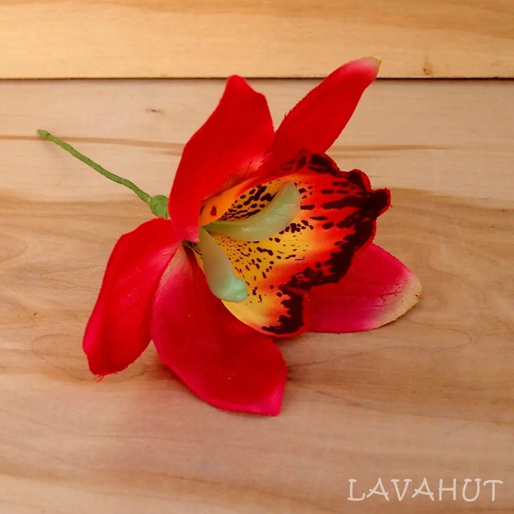 Red Cattleya Orchid Flower Ear Stick - Made in Hawaii