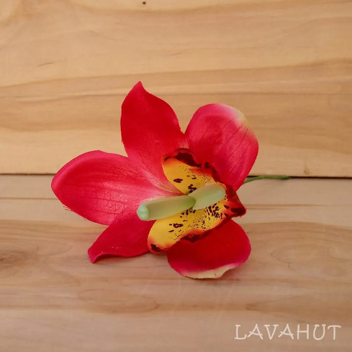 Red Cattleya Orchid Flower Ear Stick - Made in Hawaii