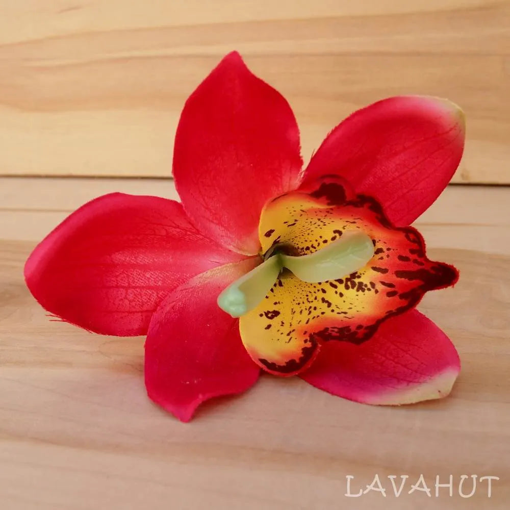 Red Cattleya Orchid Flower Ear Stick - Made in Hawaii