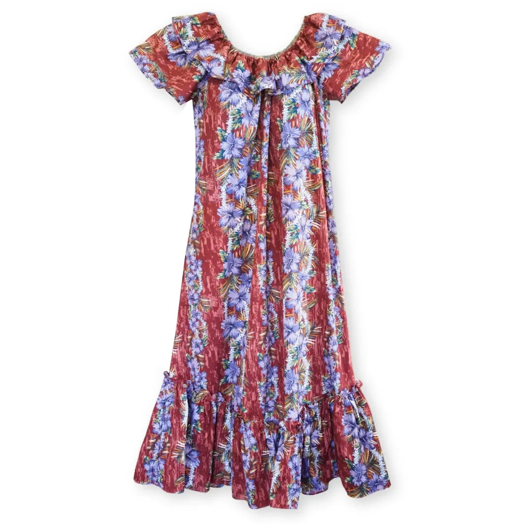 Red Flourish Long Ruffle Hawaiian Muumuu Dress - Made in Hawaii