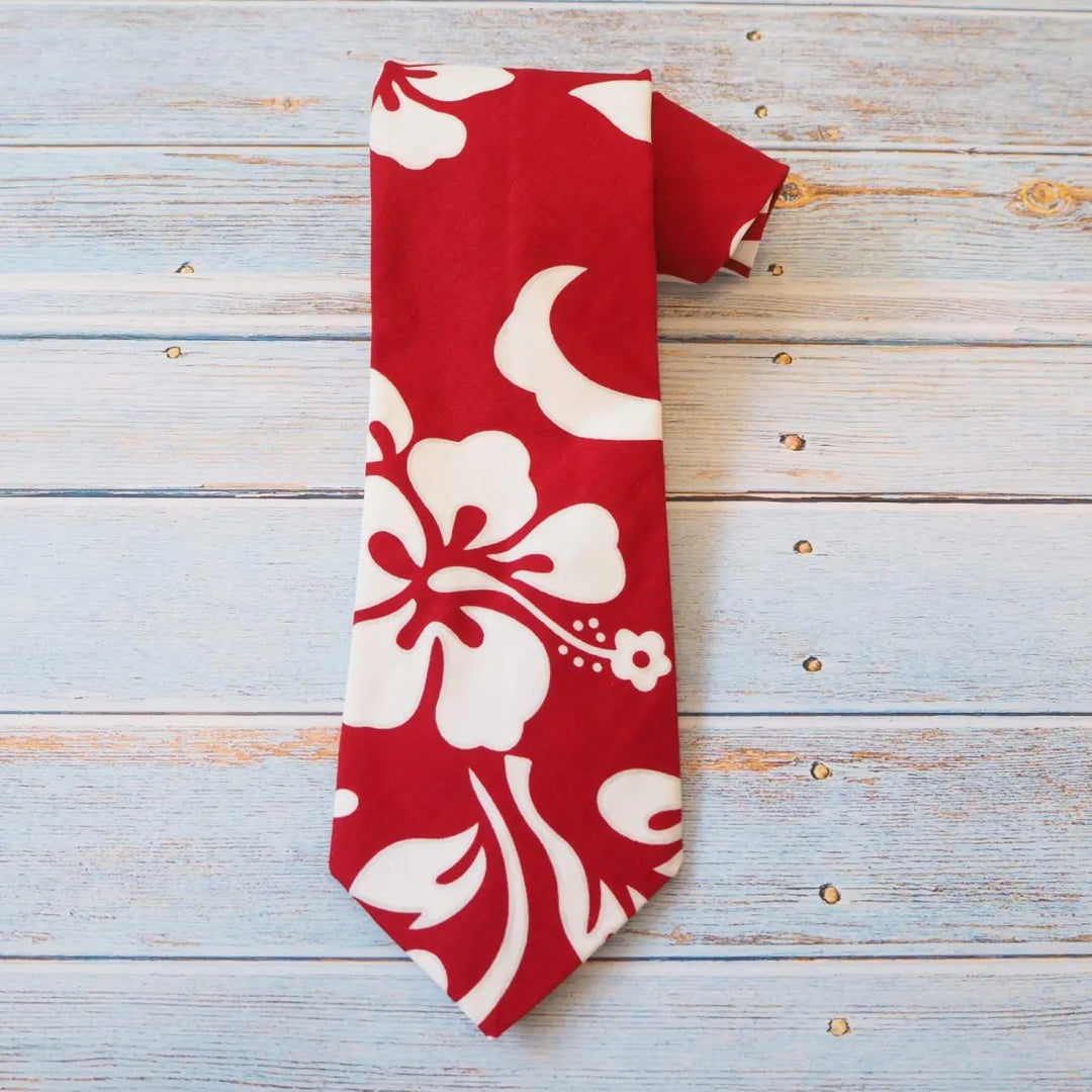 Red Haleiwa Hawaiian Necktie - Made in Hawaii