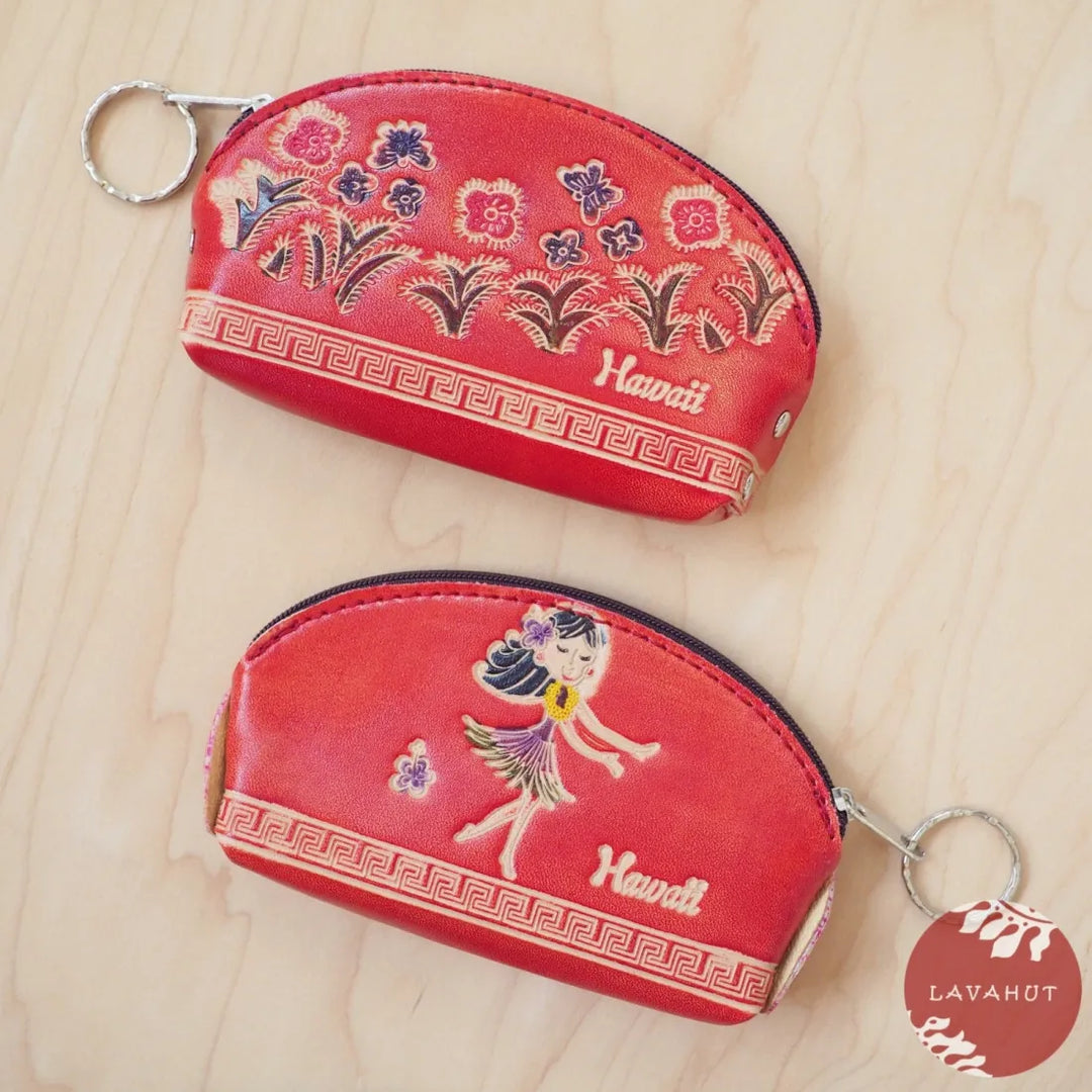 Red Half Moon Coin Purse + Keychain - Made in Hawaii