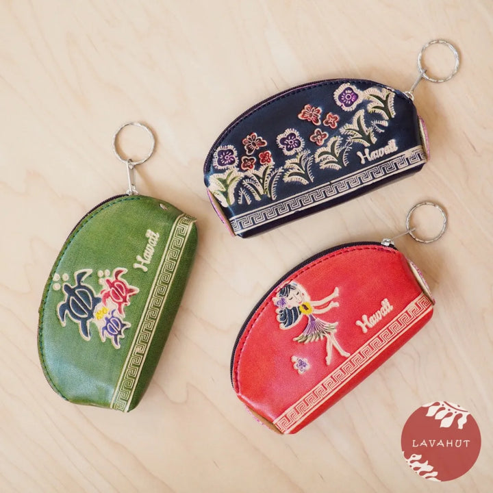 Red Half Moon Coin Purse + Keychain - Made in Hawaii