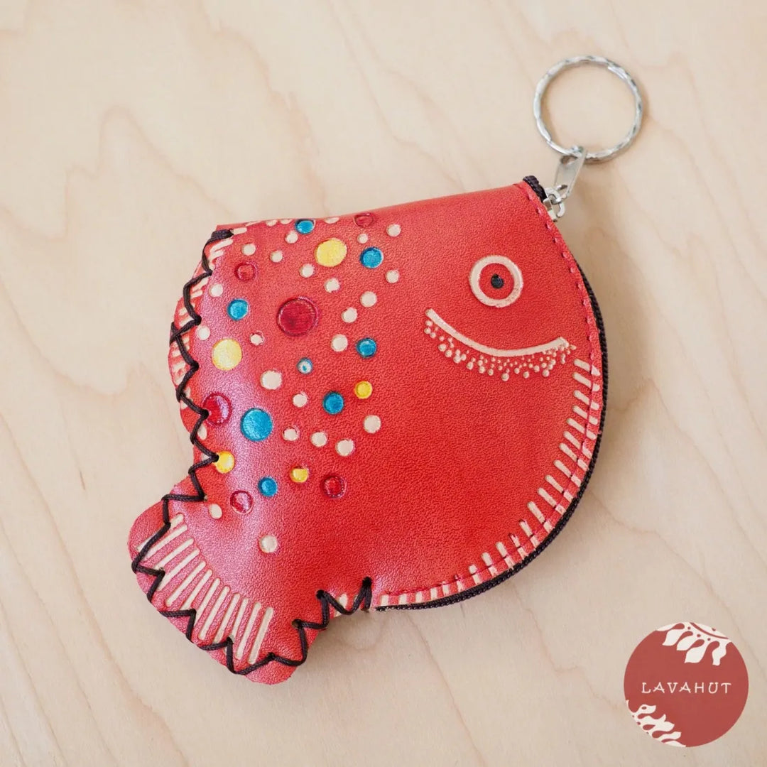 Red Happy Fish Coin Purse + Keychain - Made in Hawaii