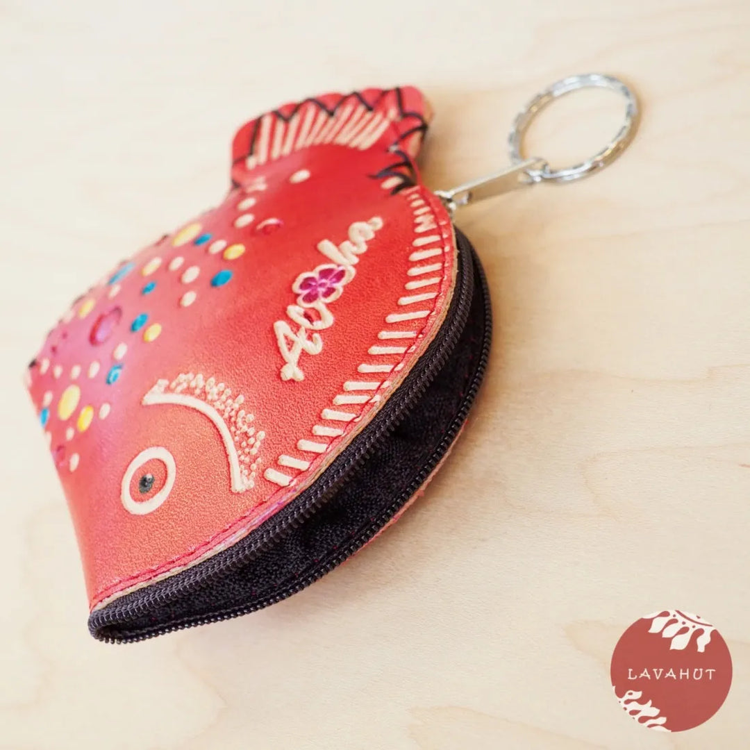 Red Happy Fish Coin Purse + Keychain - Made in Hawaii