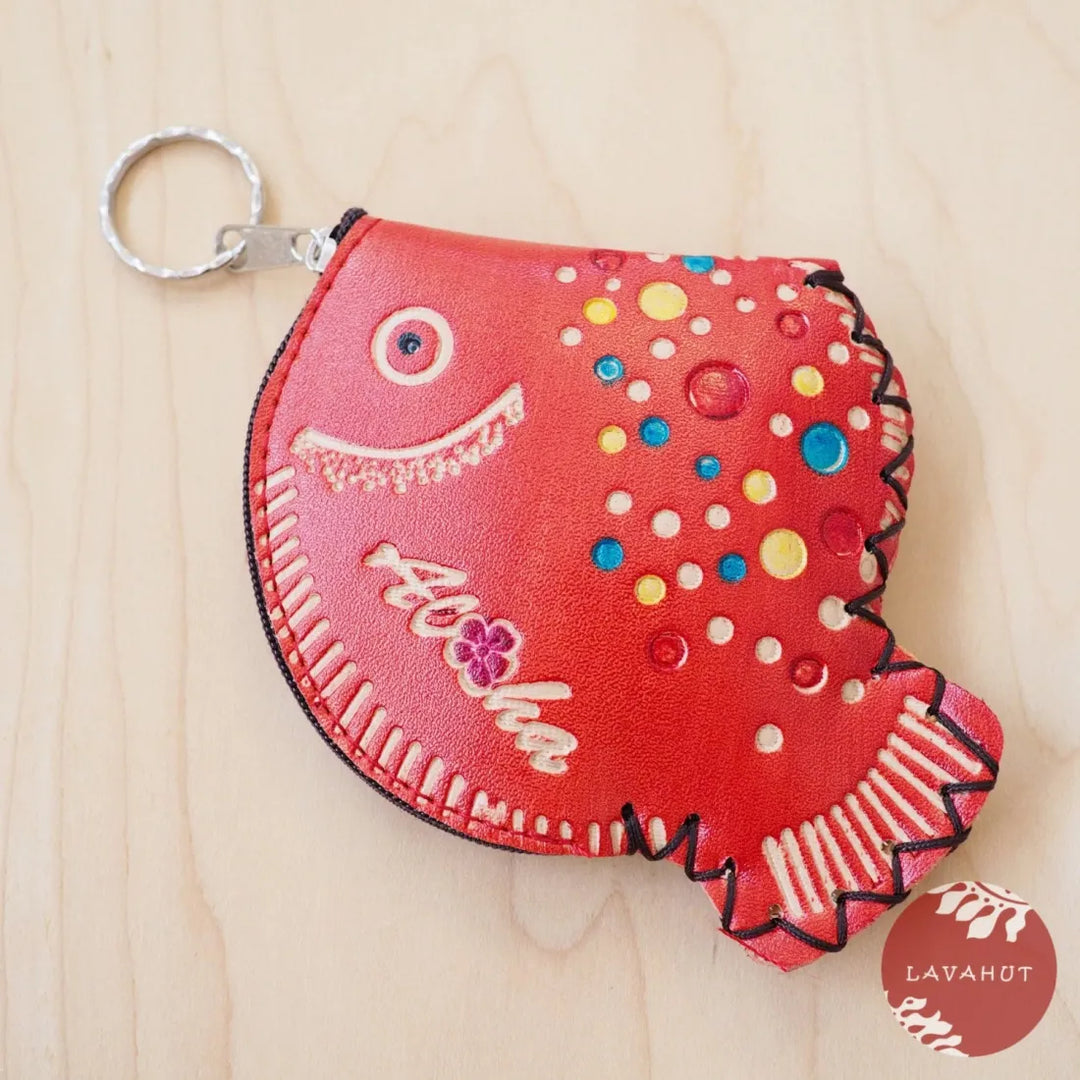 Red Happy Fish Coin Purse + Keychain - Made in Hawaii