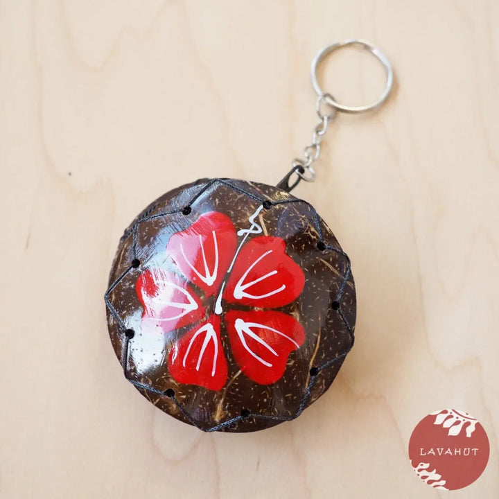 Red Hibiscus Coconut Coin Purse + Keychain - Made in Hawaii