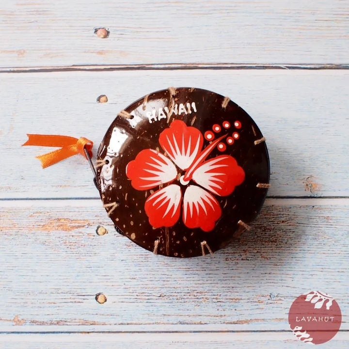 Red Hibiscus Fun Hawaiian Coconut Coin Purse - Made in Hawaii