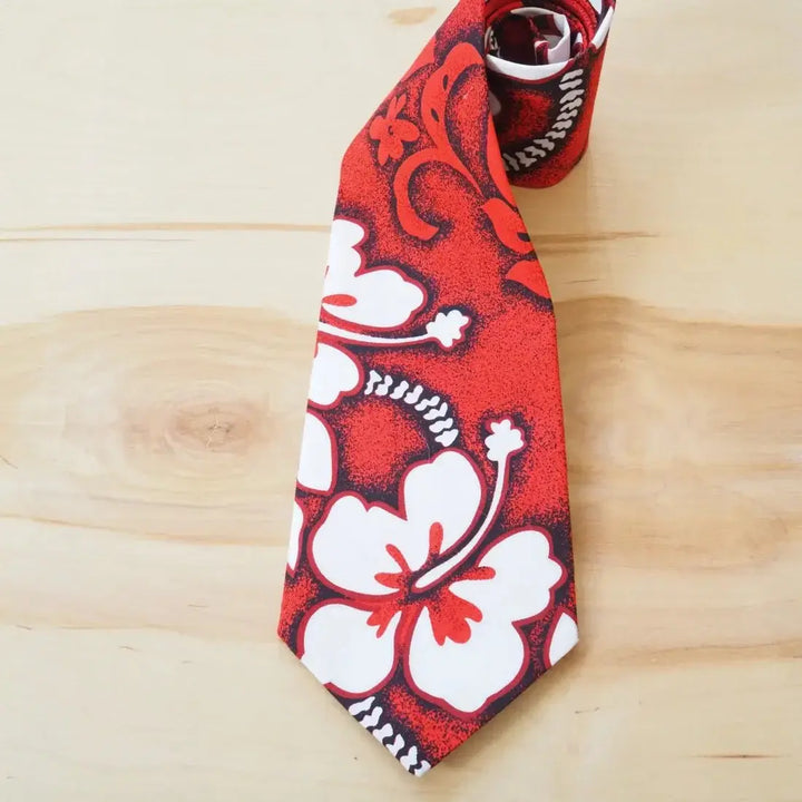 Red Makena Hawaiian Necktie - Made in Hawaii