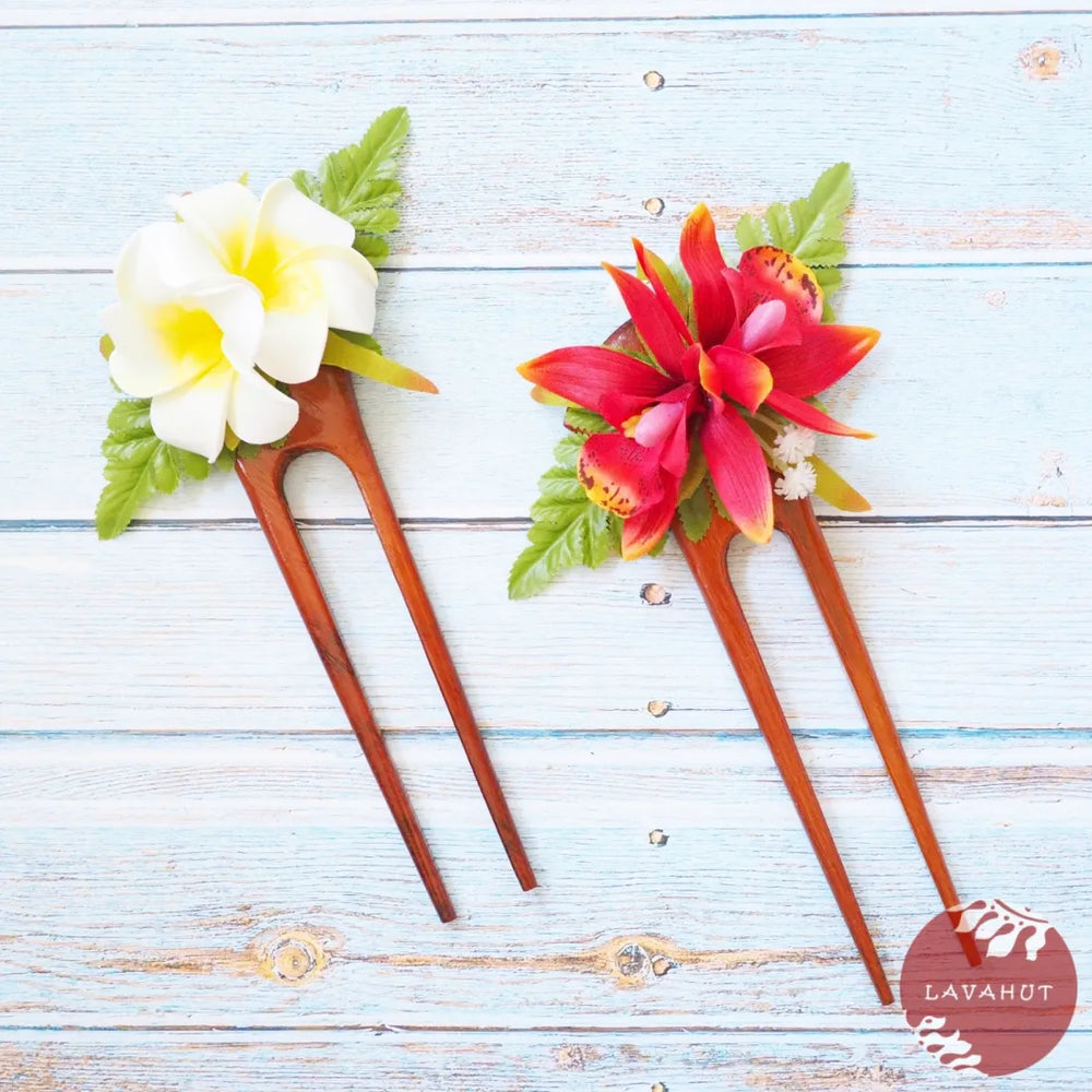 Red Orchid Hair Bun Stick - Made in Hawaii