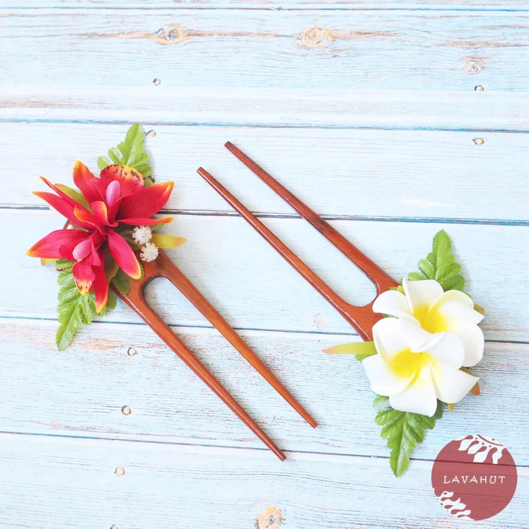 Red Orchid Hair Bun Stick - Made in Hawaii