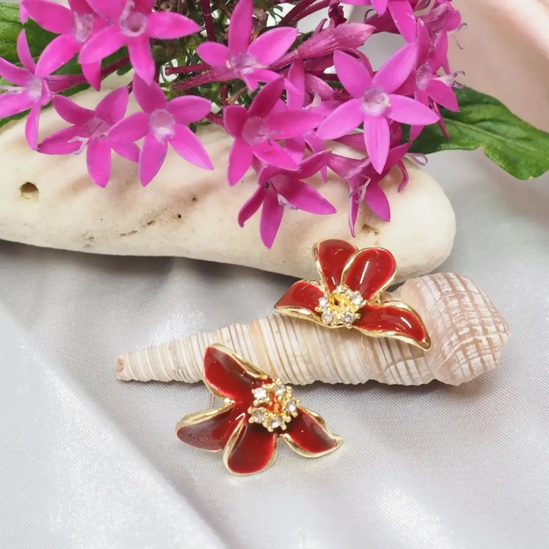 Red Radiance Sparkle Petal Earrings - Made in Hawaii