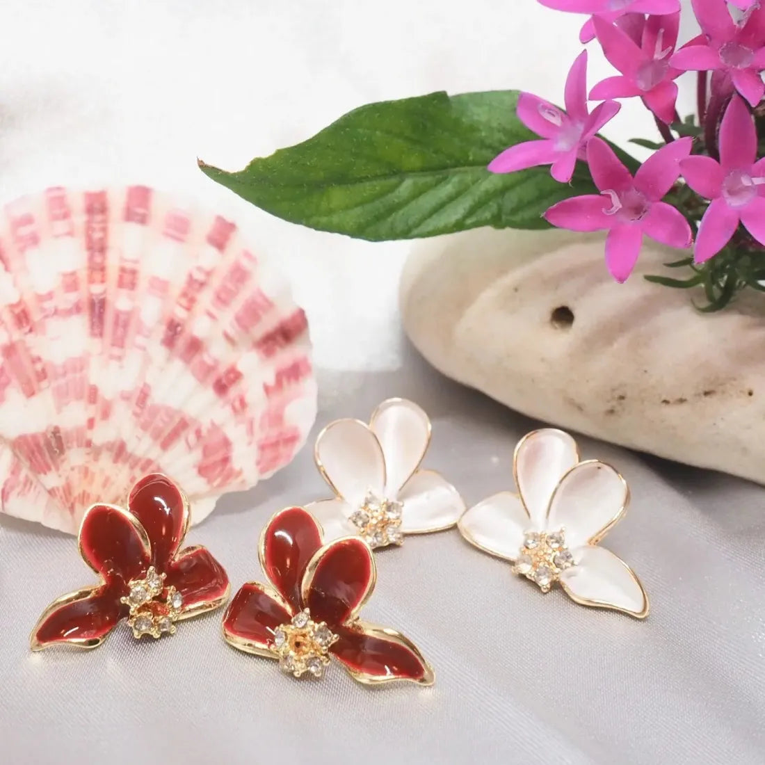 Red Radiance Sparkle Petal Earrings - Made In Hawaii
