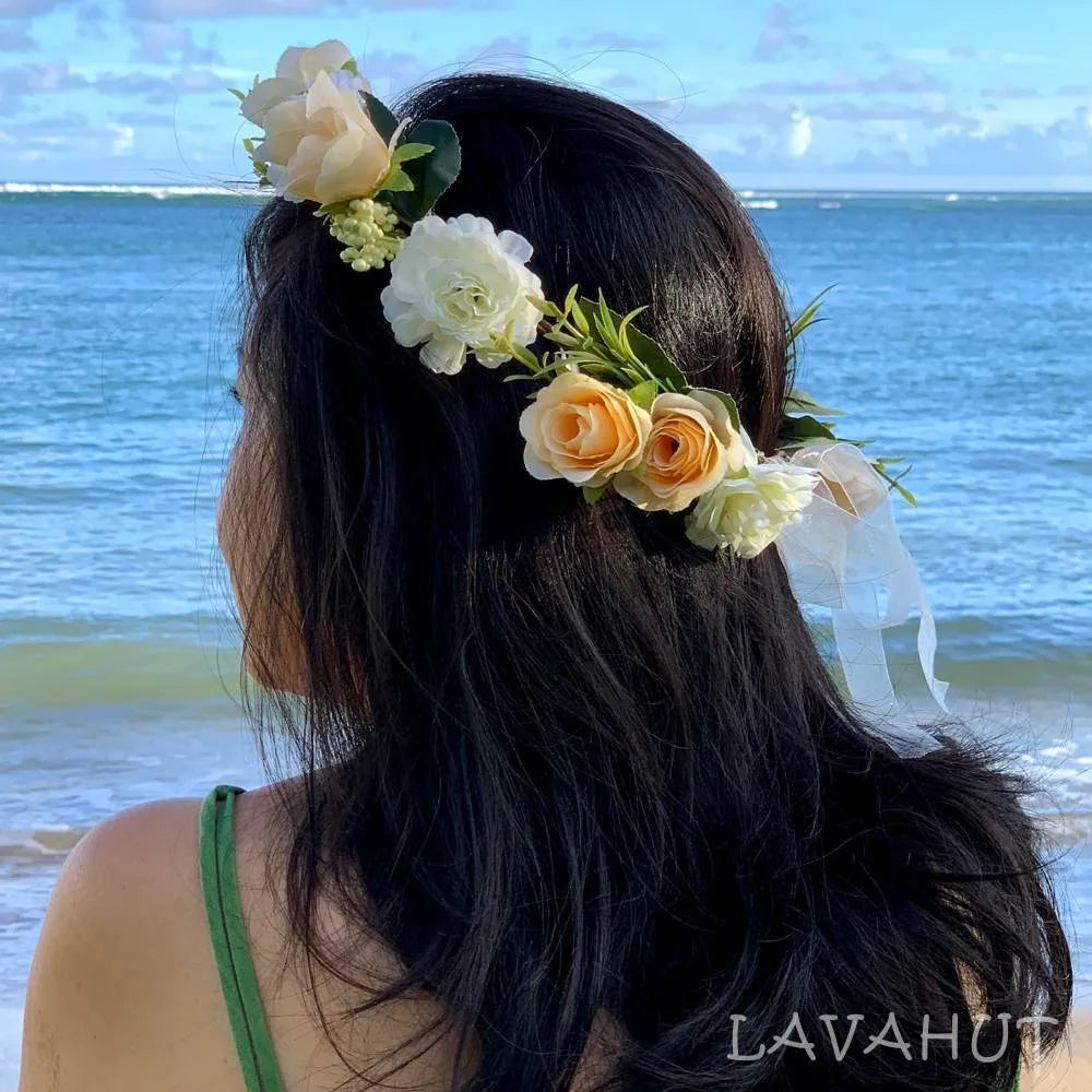 Rosy Cream Flower Crown - Made in Hawaii