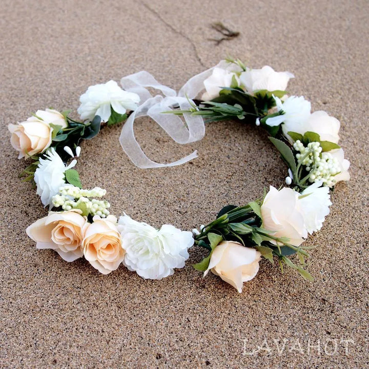 Rosy Cream Flower Crown - Made in Hawaii