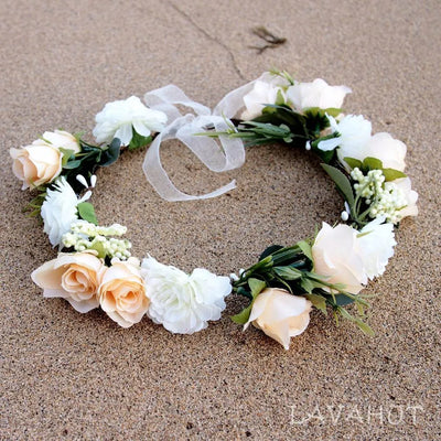 Rosy Cream Flower Crown - Made In Hawaii