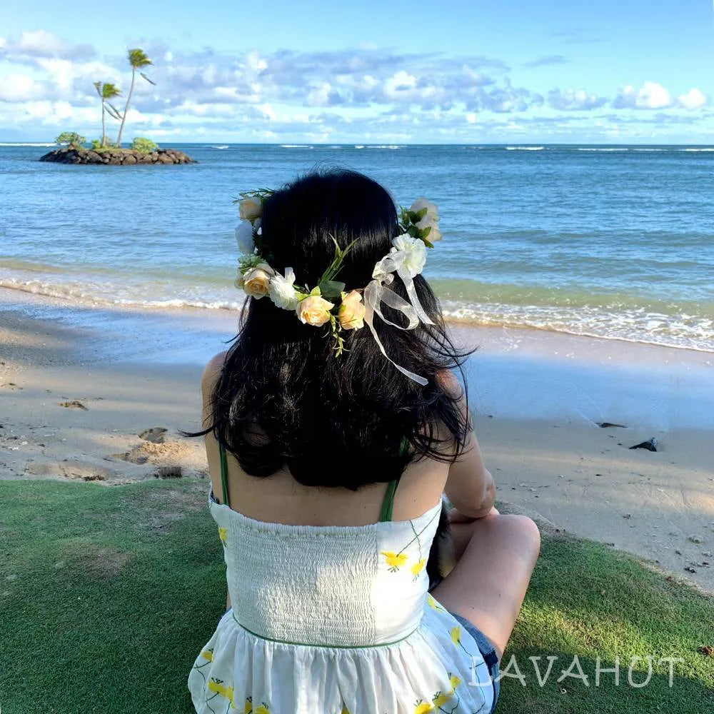 Rosy Cream Flower Crown - Made in Hawaii