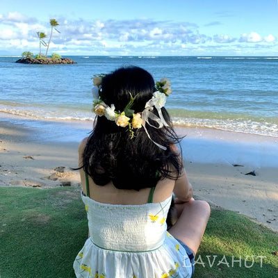 Rosy Cream Flower Crown - Made In Hawaii