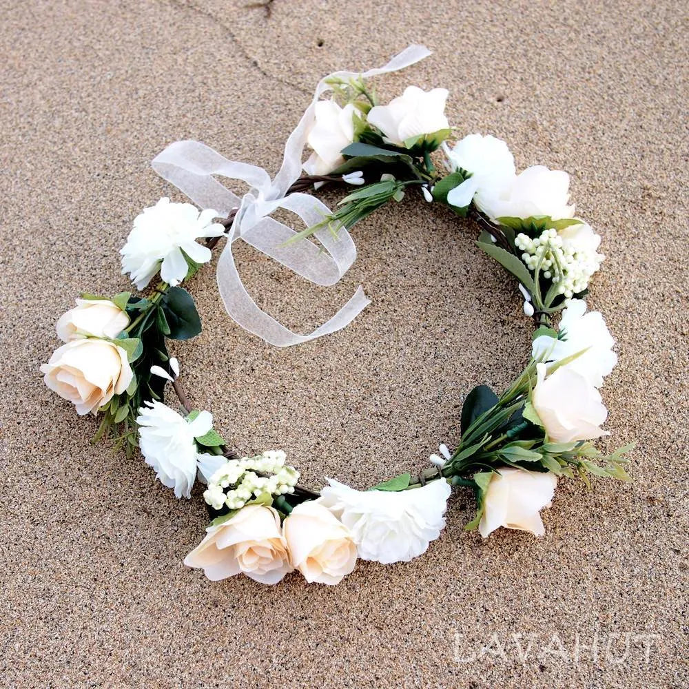 Rosy Cream Flower Crown - Made in Hawaii