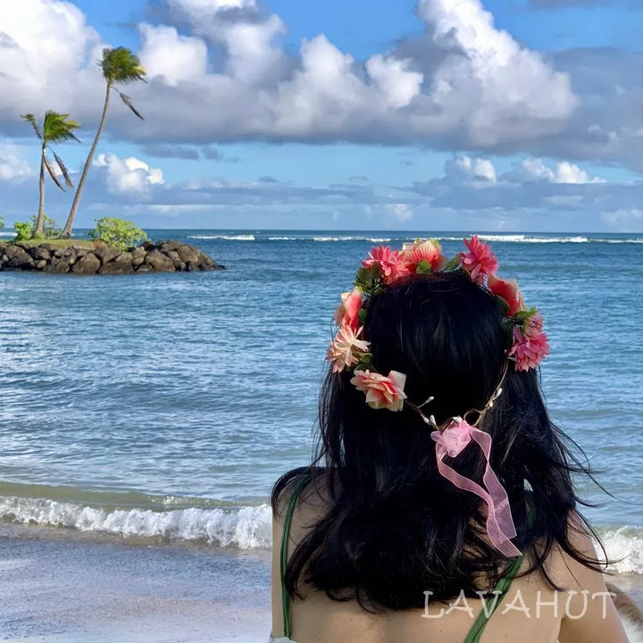 Rosy Pink Flower Crown - Made in Hawaii