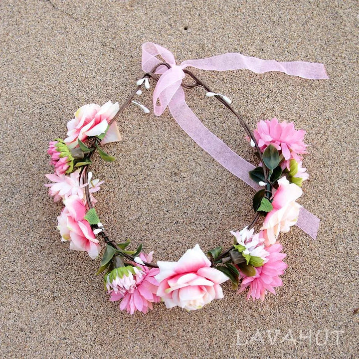 Rosy Pink Flower Crown - Made in Hawaii